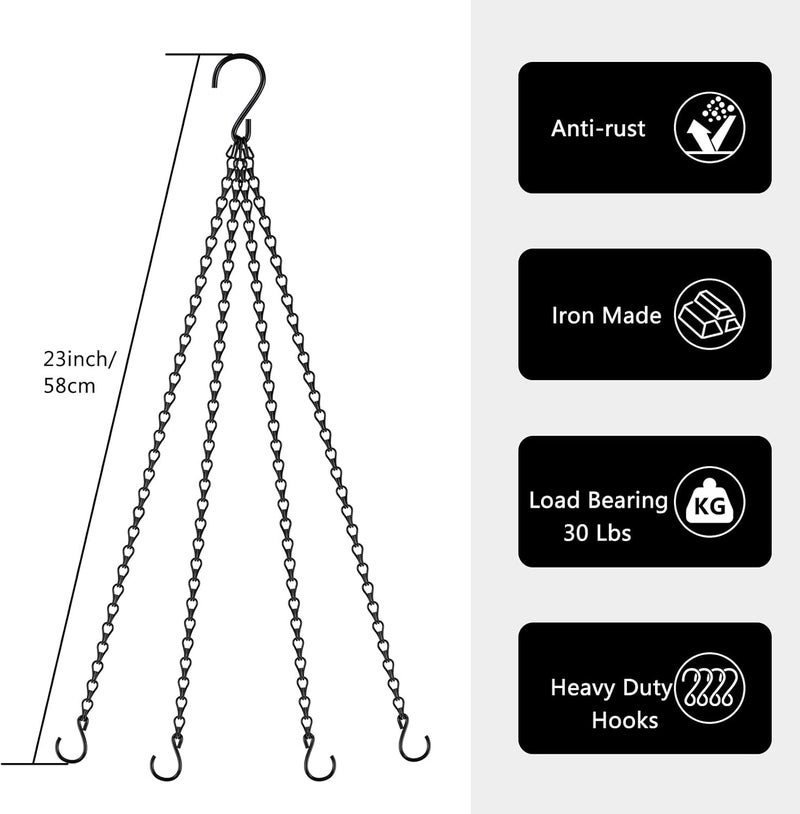 garini 3 Pack, 23 Inch Hanging Baskets Chain, Hanging Chains with Hooks Flower Pot Chain Replacement Plant Hangers for Planters, Bird Feeders and Lanterns(Black)… - Image 2